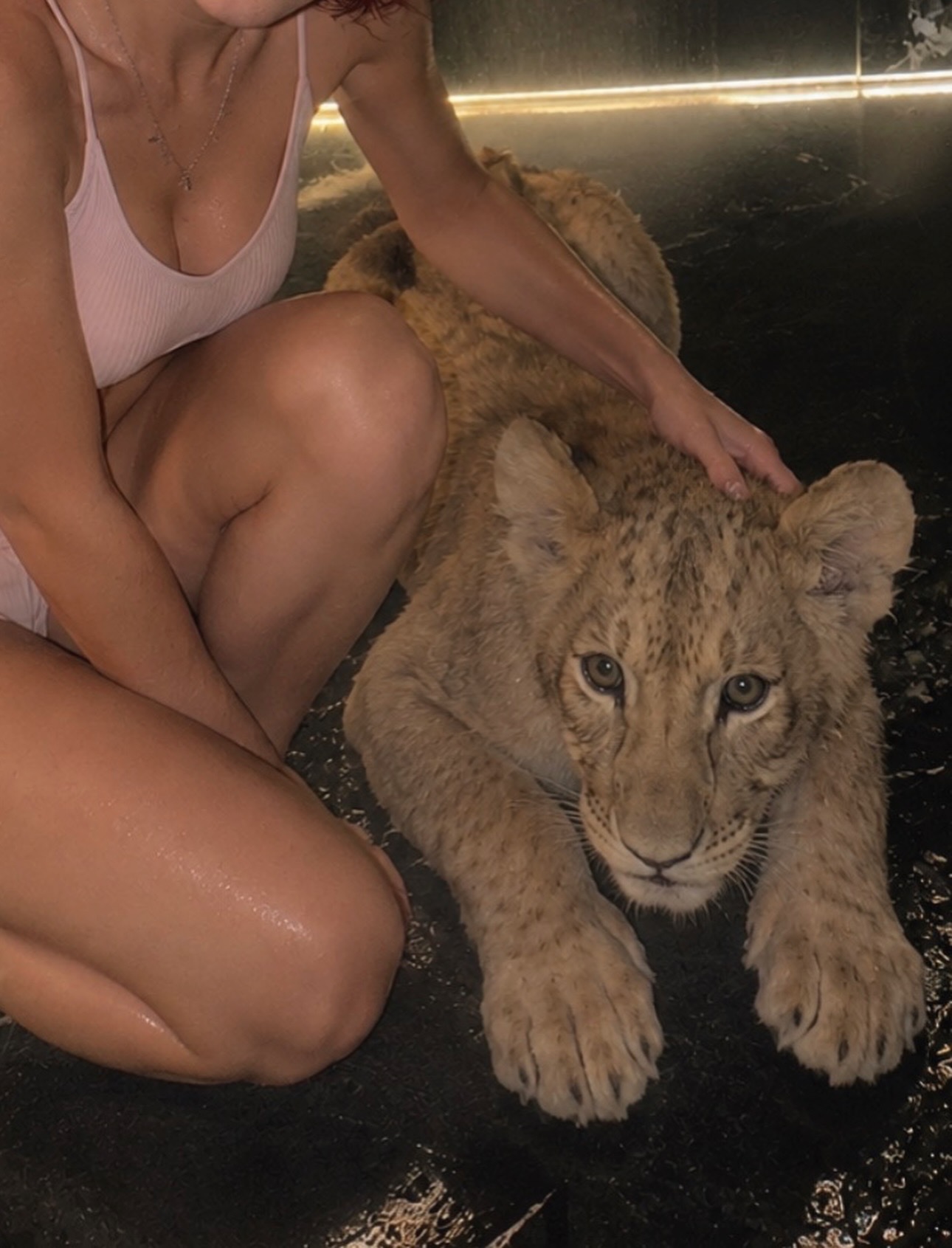 A close candid moment with Alice Kwong and a lion cub