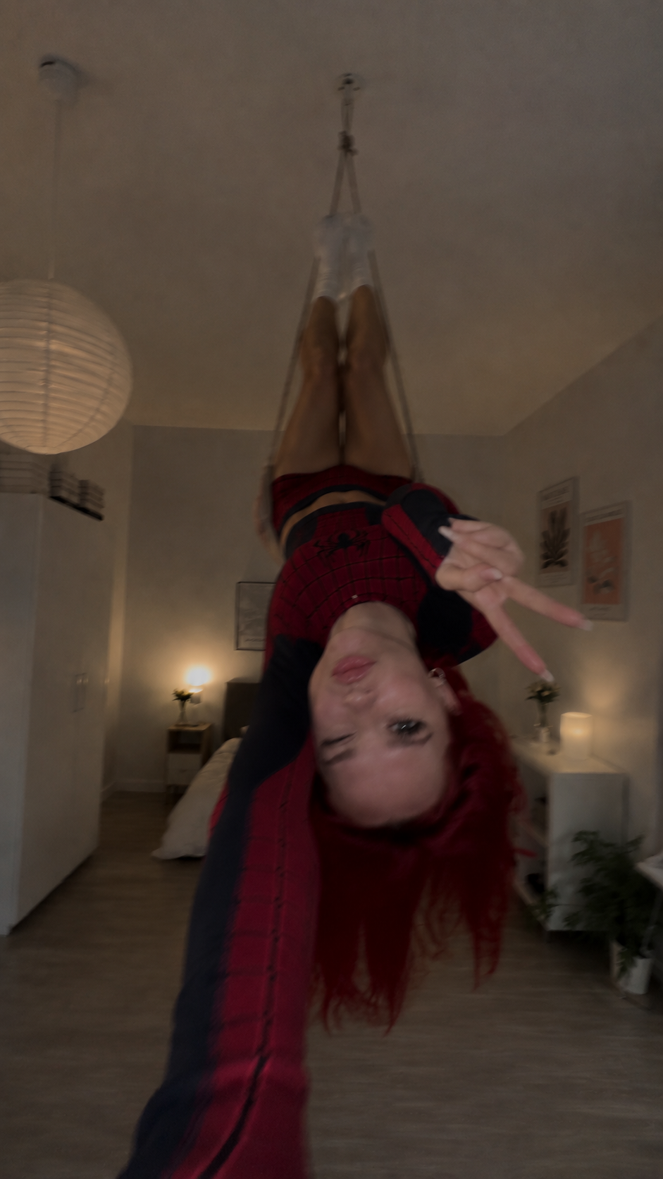 Alice Kwong in an upside-down spider-inspired portrait